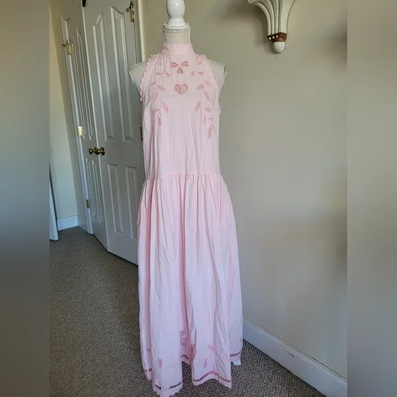 Anthropologie Stella Nova Embroidered Anglaise Maxi Cotton Dress - Picture 6 of 11